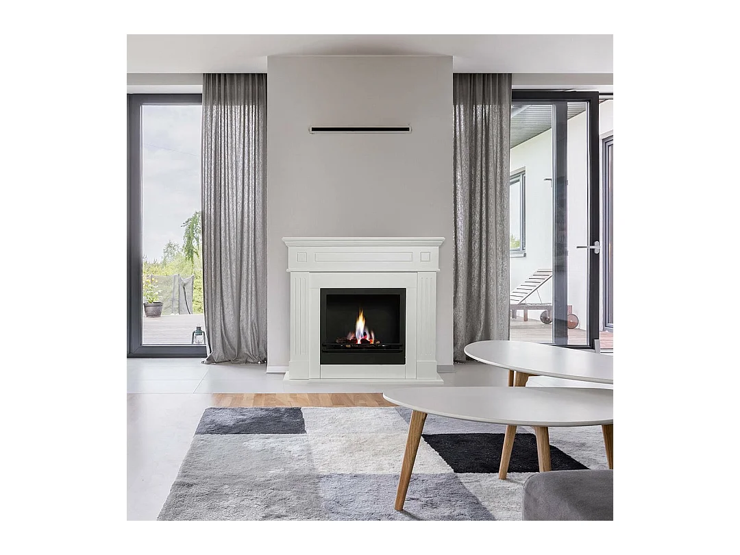 Cheminée à bioéthanol Aradeo, Capacité 1,2 L Made in Italy, 37x110x102h cm Blanc