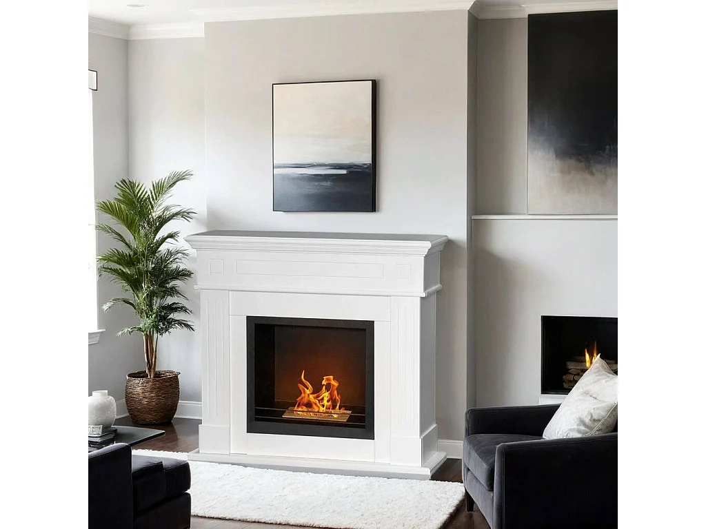 Cheminée à bioéthanol Aradeo, Capacité 1,2 L Made in Italy, 37x110x102h cm Blanc