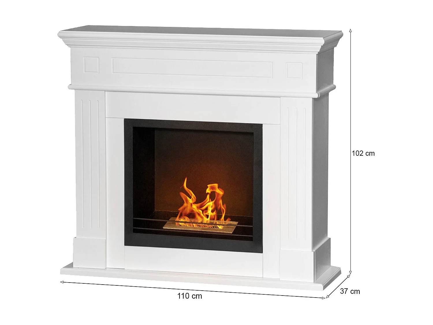 Cheminée à bioéthanol Aradeo, Capacité 1,2 L Made in Italy, 37x110x102h cm Blanc