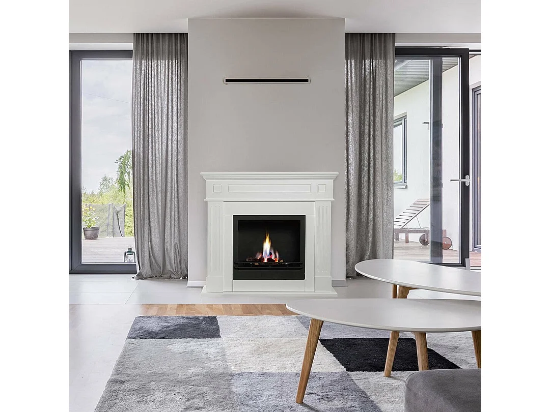 Cheminée à bioéthanol Aradeo, Capacité 1,2 L Made in Italy, 37x110x102h cm Blanc