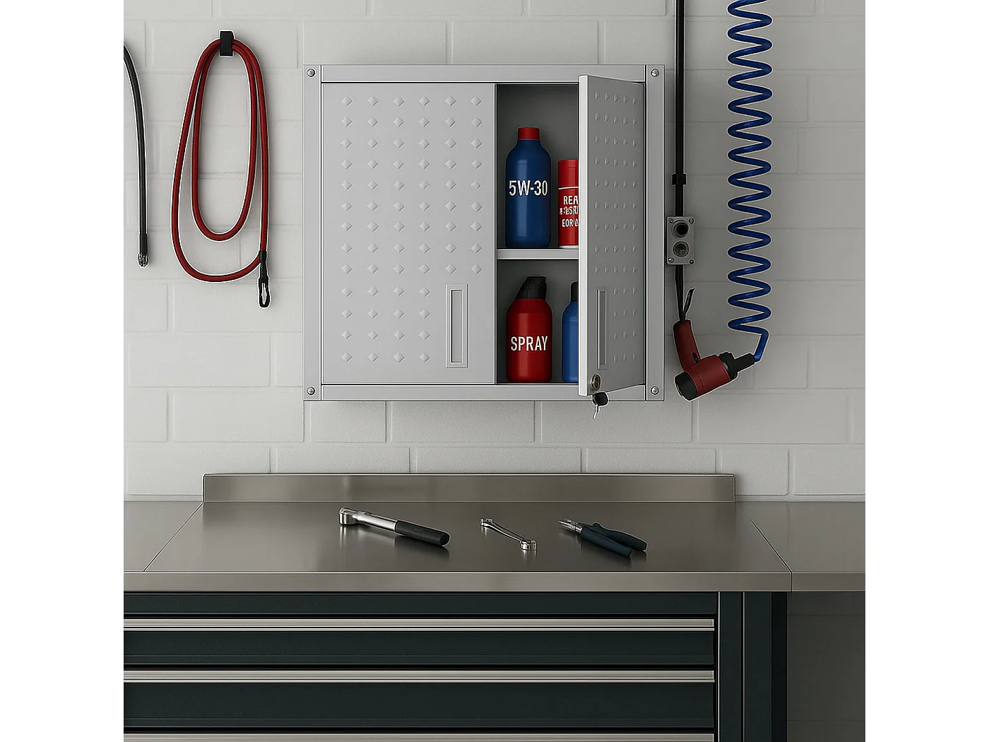 Armadio pensile MCW-O52, armadietto a muro, garage, con serratura, in acciaio 77x77x31cm ~ grigio chiaro