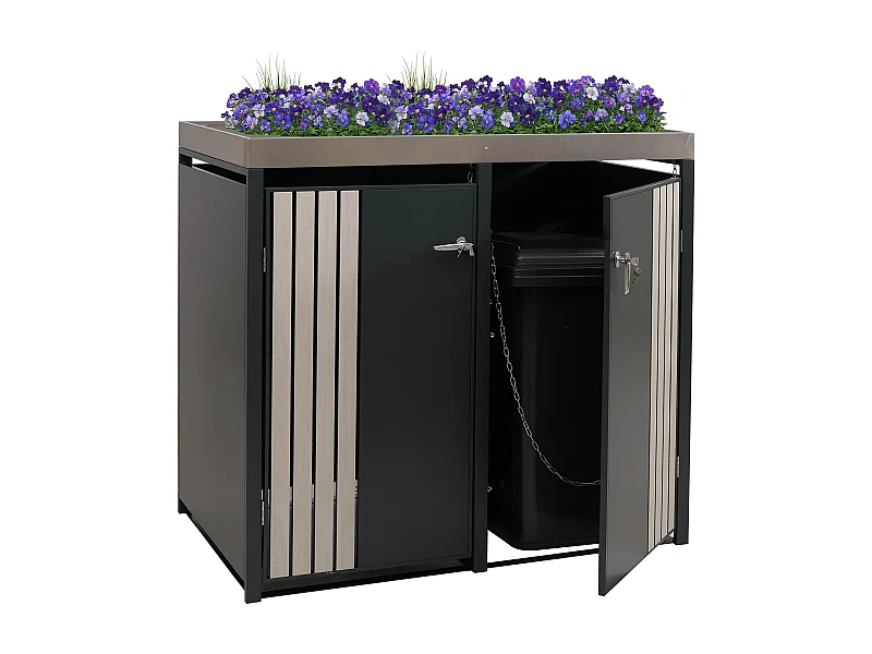 Afvalcontainerbehuizing voor 2 containers MCW-O67,  antraciet houtlook licht