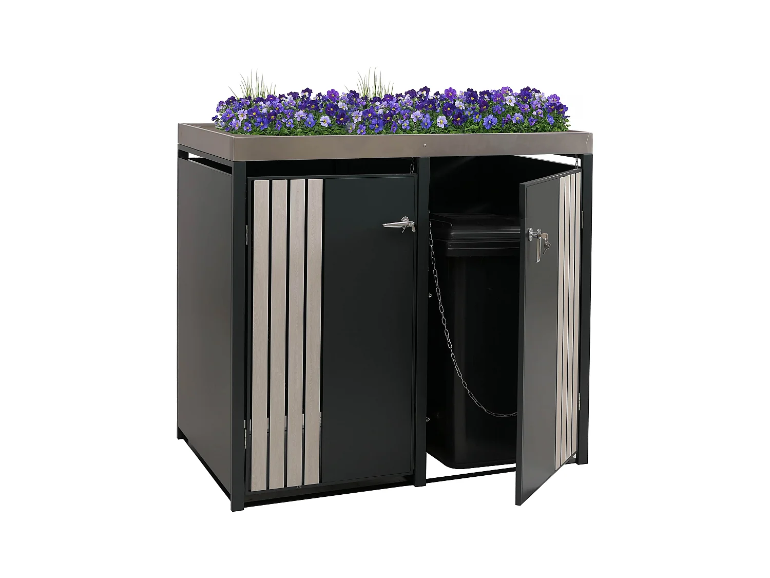 2er-Mülltonnenverkleidung MCW-O67, Anthrazit Holzoptik hell