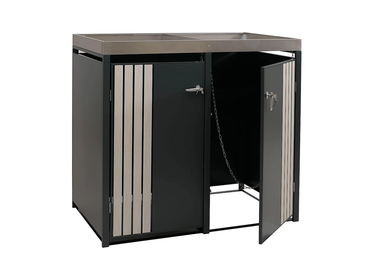 2er-Mülltonnenverkleidung MCW-O67, Anthrazit Holzoptik hell