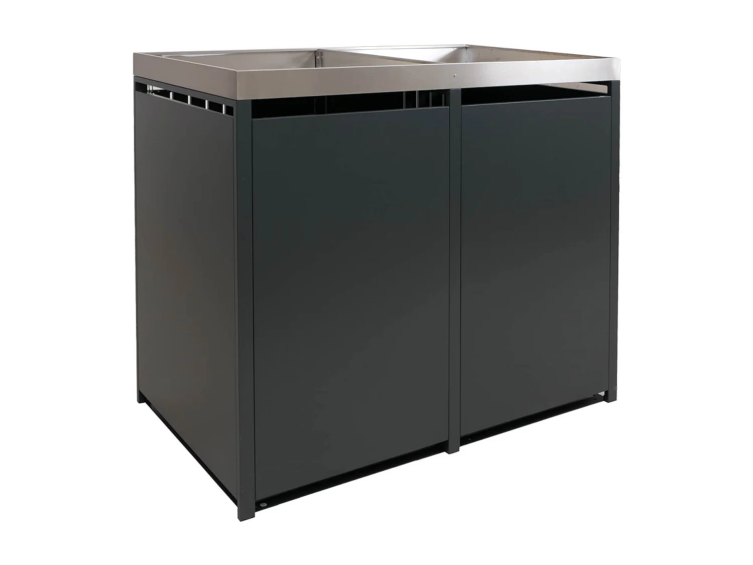 2er-Mülltonnenverkleidung MCW-O67, Anthrazit Holzoptik hell