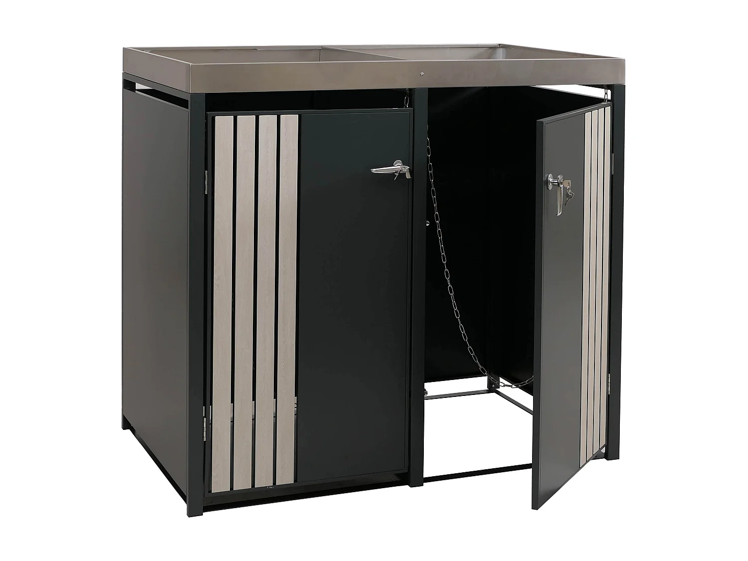 2er-Mülltonnenverkleidung MCW-O67, Anthrazit Holzoptik hell