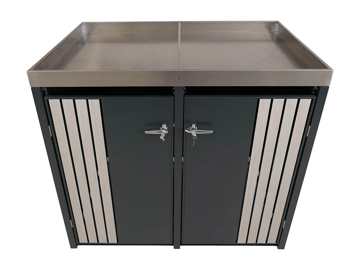 2er-Mülltonnenverkleidung MCW-O67, Anthrazit Holzoptik hell