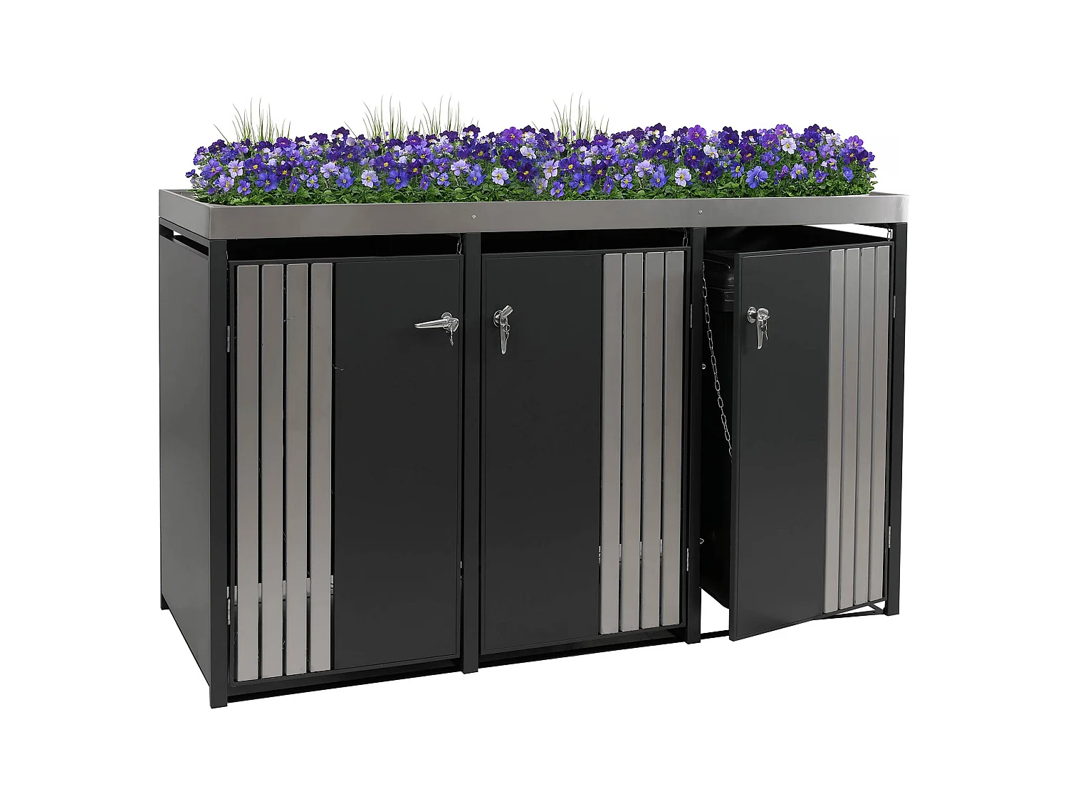 Osłona na trzy pojemniki na śmieci MCW-O67,  antracyt Stal nierdzewna