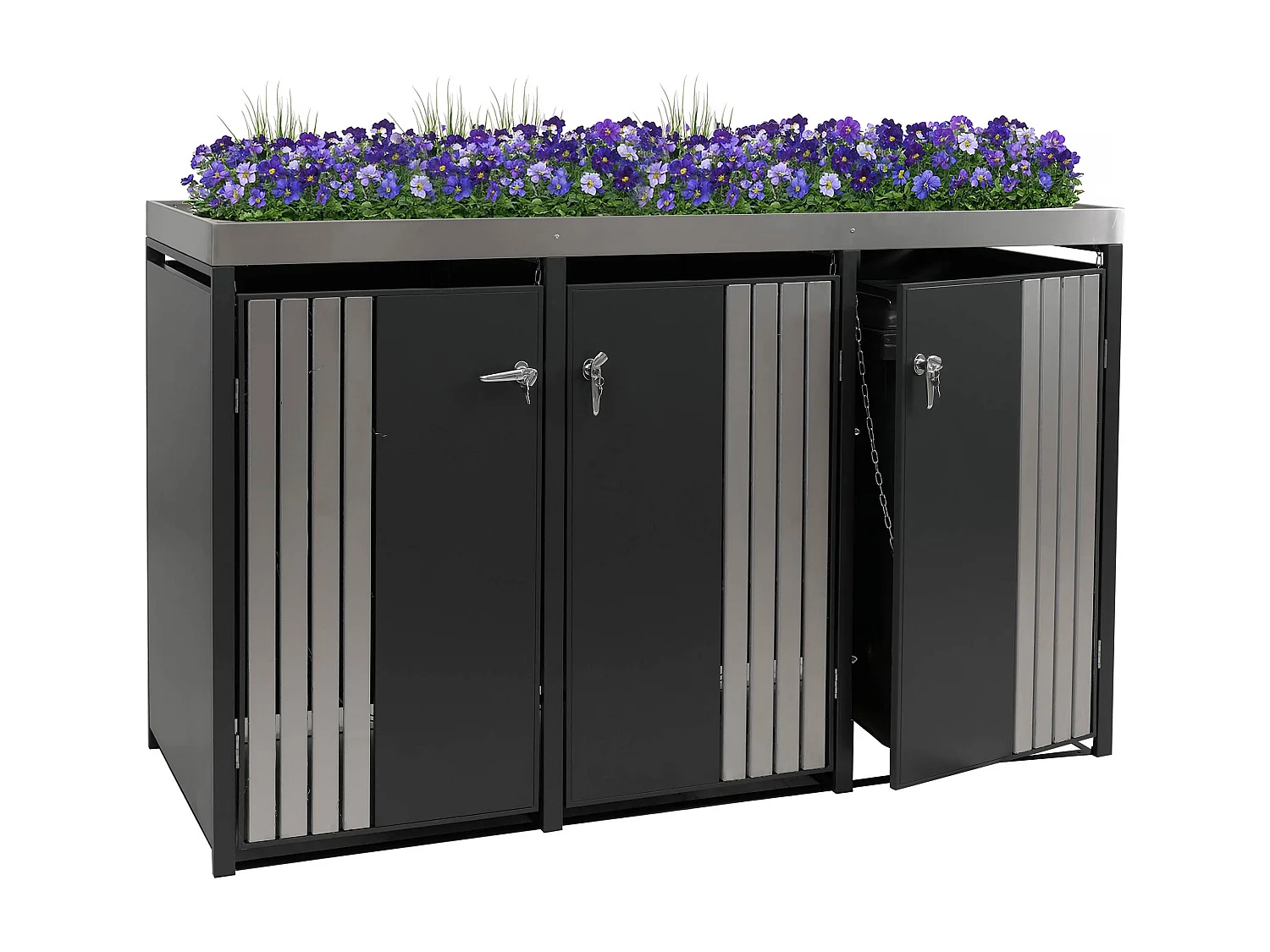 Copribidone triplo MCW-O67, copricassonetto con fioriera, metallo 125x196x84cm 75kg ~ acciaio antracite