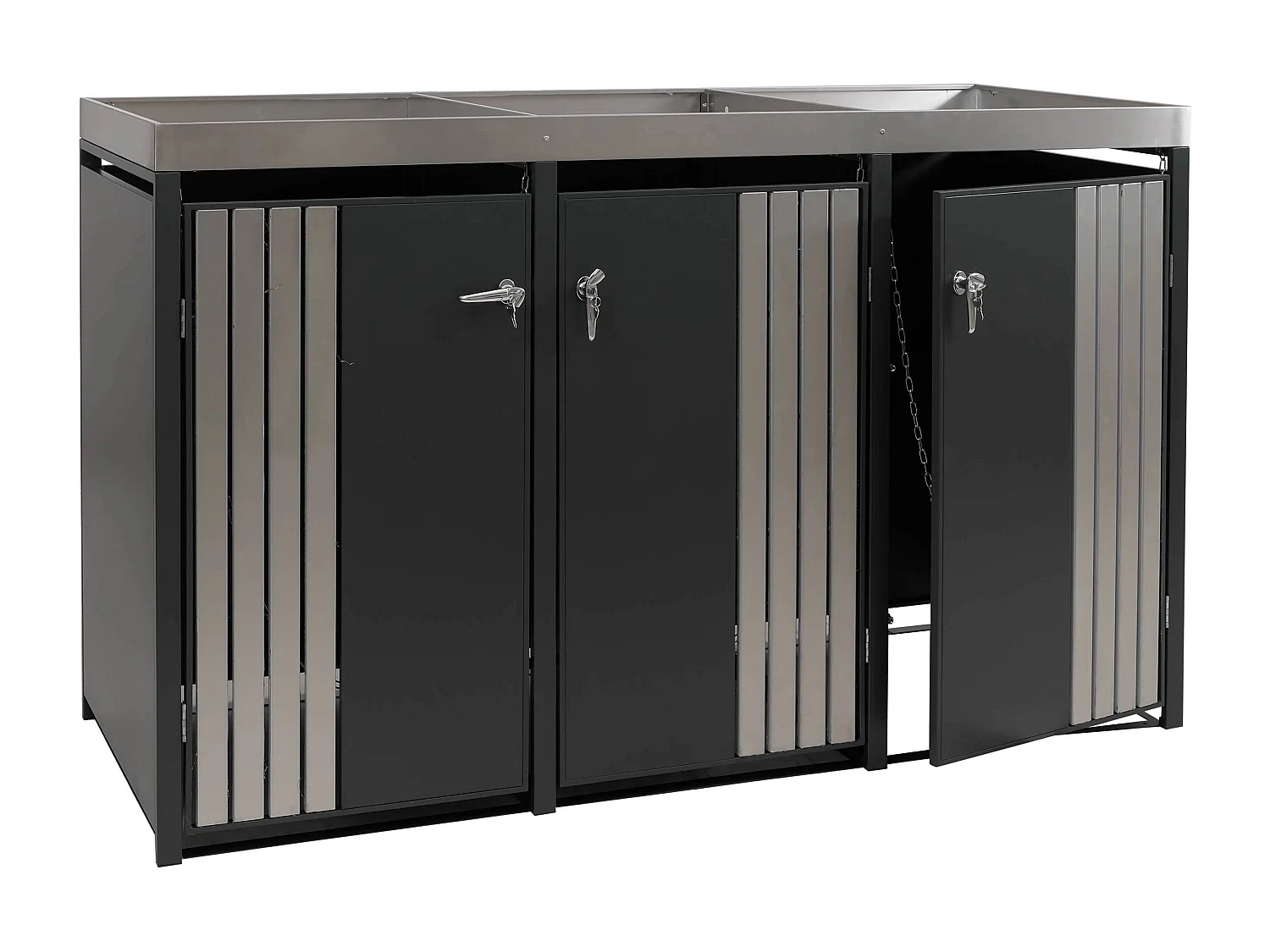 Copribidone triplo MCW-O67, copricassonetto con fioriera, metallo 125x196x84cm 75kg ~ acciaio antracite