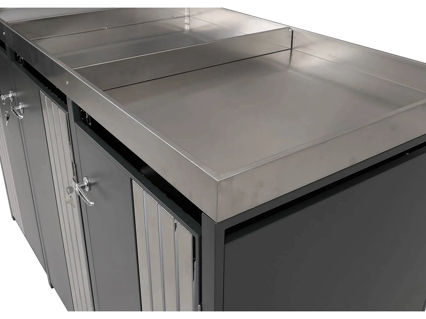 Copribidone triplo MCW-O67, copricassonetto con fioriera, metallo 125x196x84cm 75kg ~ acciaio antracite