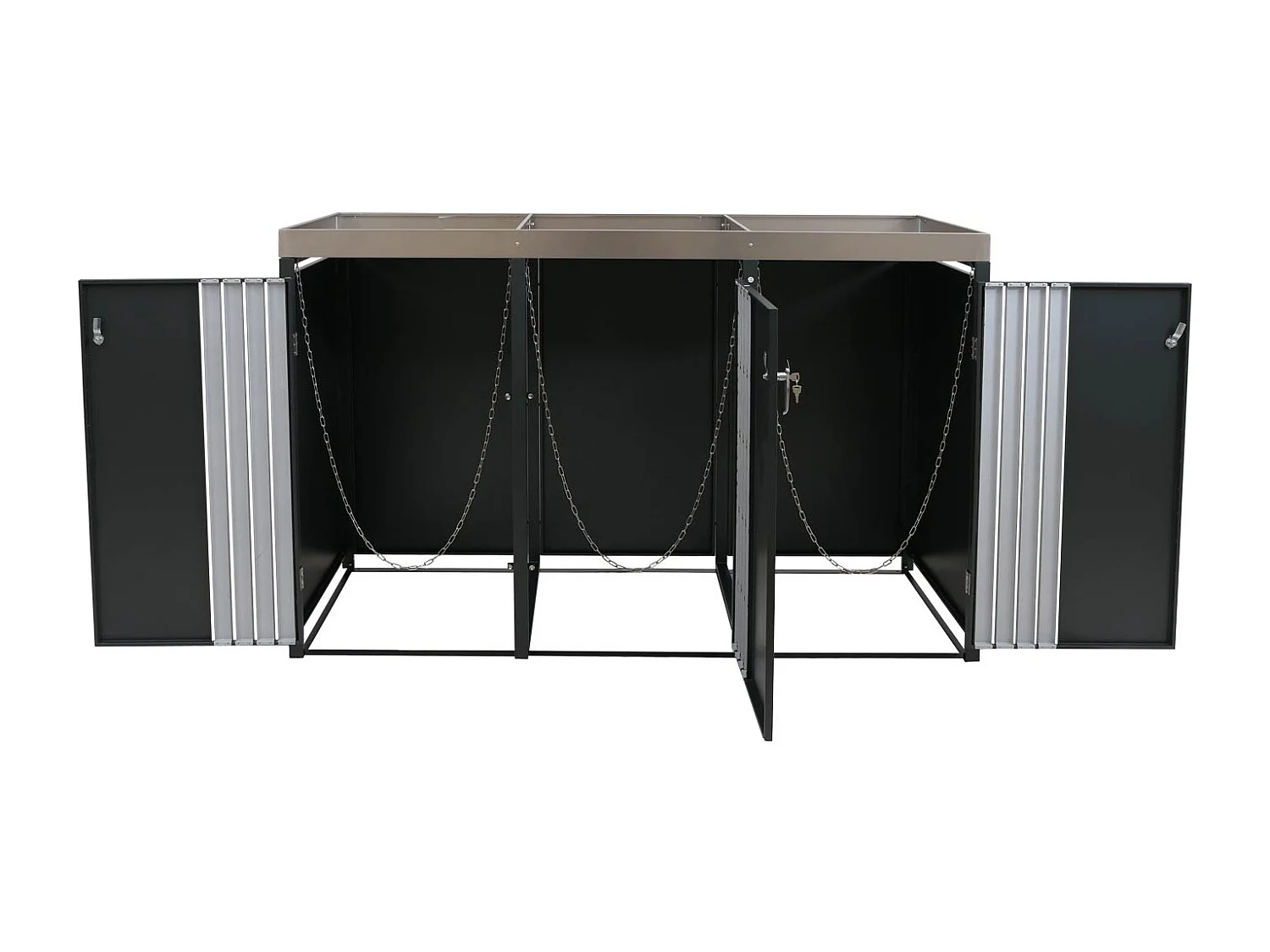 Copribidone triplo MCW-O67, copricassonetto con fioriera, metallo 125x196x84cm 75kg ~ acciaio antracite