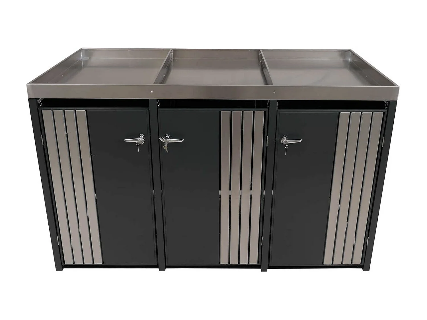 Copribidone triplo MCW-O67, copricassonetto con fioriera, metallo 125x196x84cm 75kg ~ acciaio antracite