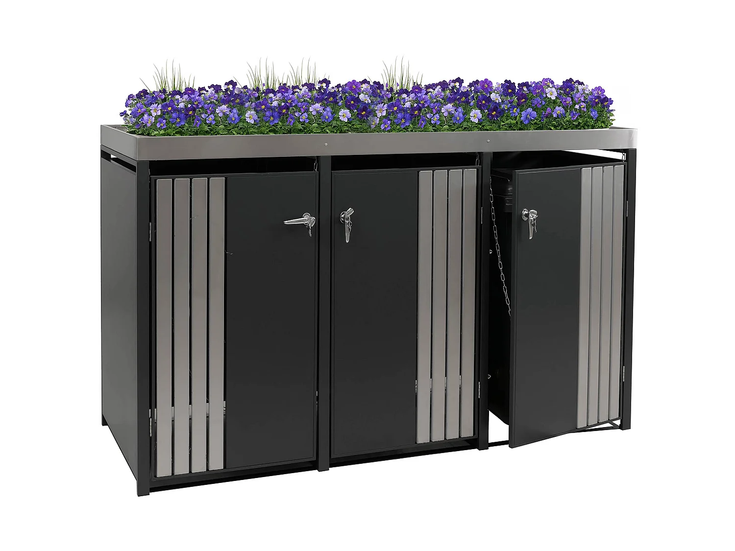 Osłona na trzy pojemniki na śmieci MCW-O67,  antracyt Stal nierdzewna