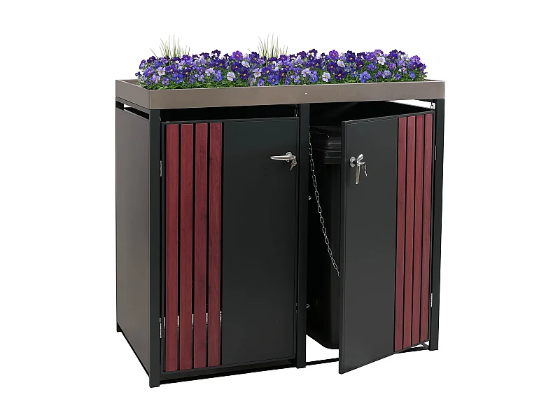 Afvalcontainerbehuizing voor 2 containers MCW-O67,  antraciet houtlook donker