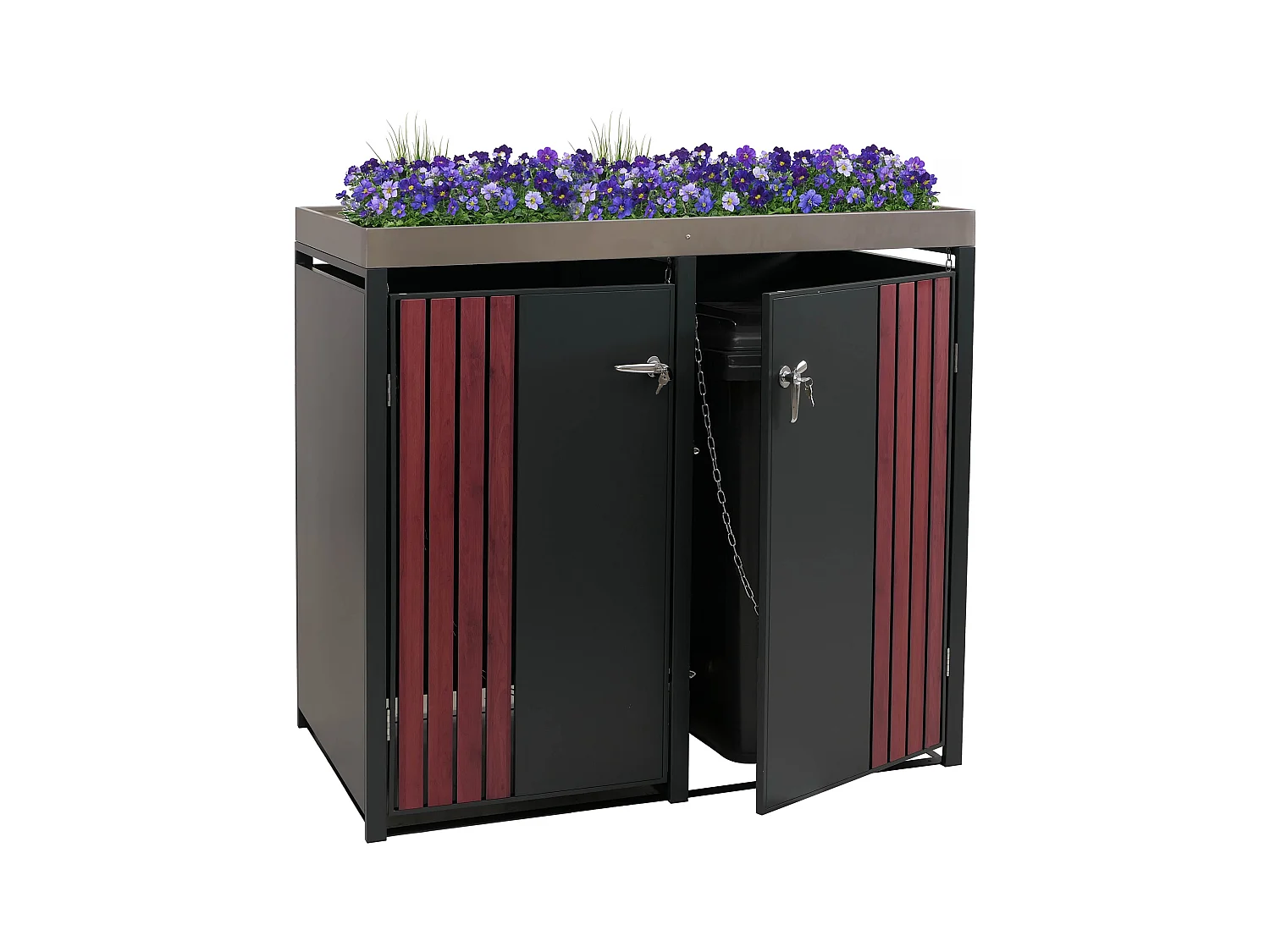 2er-Mülltonnenverkleidung MCW-O67, Anthrazit Holzoptik dunkel