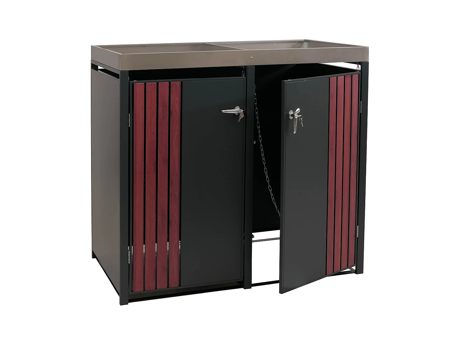 2er-Mülltonnenverkleidung MCW-O67, Anthrazit Holzoptik dunkel