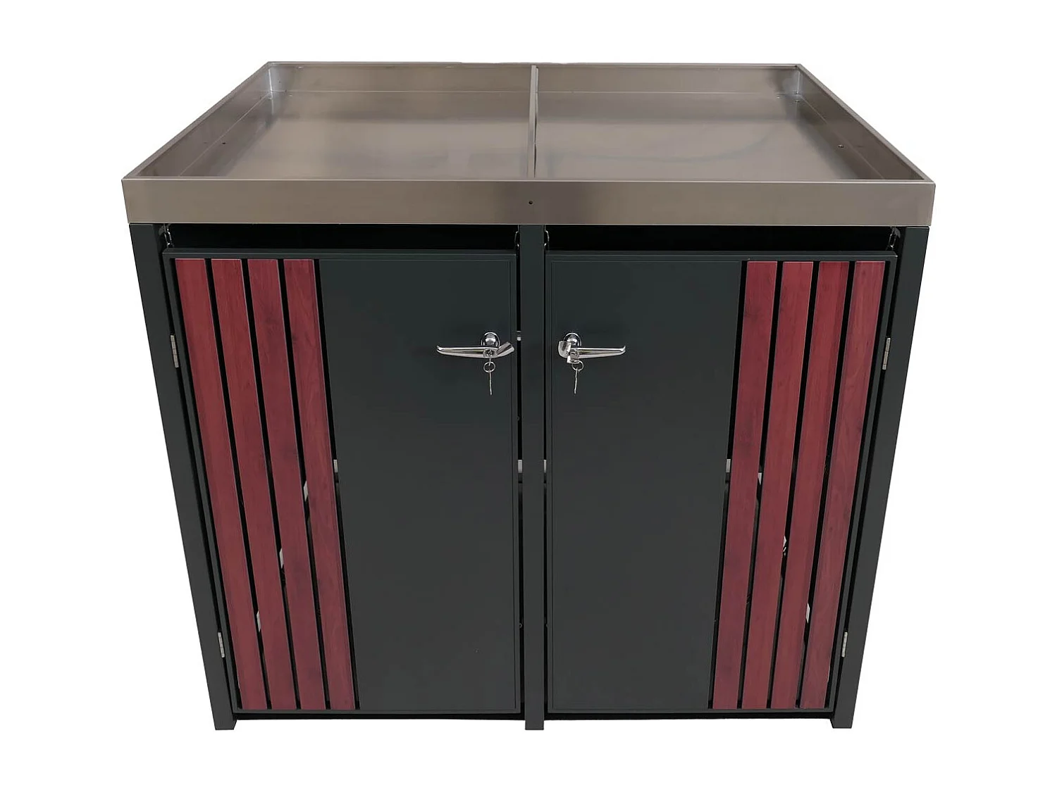 2er-Mülltonnenverkleidung MCW-O67, Anthrazit Holzoptik dunkel