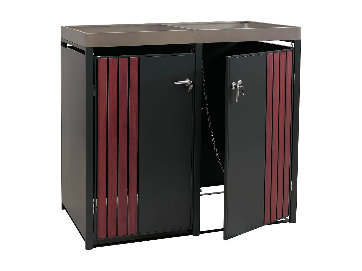 2er-Mülltonnenverkleidung MCW-O67, Anthrazit Holzoptik dunkel