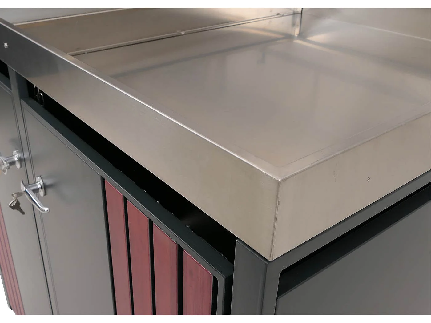 2er-Mülltonnenverkleidung MCW-O67, Anthrazit Holzoptik dunkel