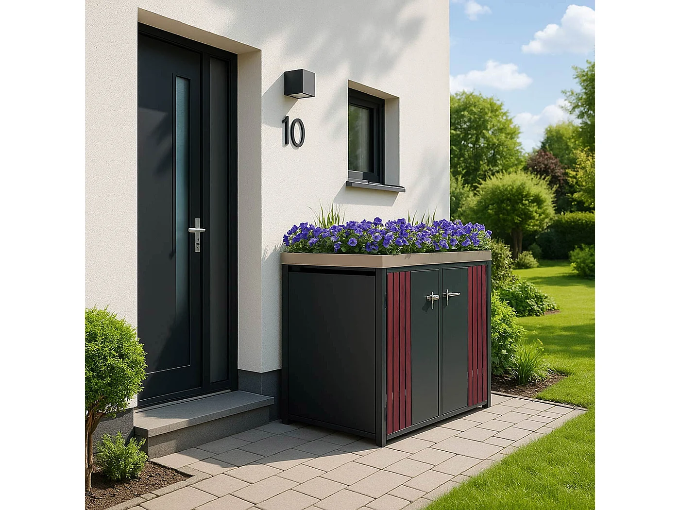 2er-Mülltonnenverkleidung MCW-O67, Anthrazit Holzoptik dunkel