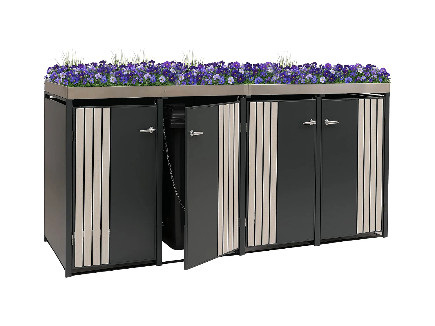 4er-Mülltonnenverkleidung MCW-O67, Anthrazit Holzoptik hell