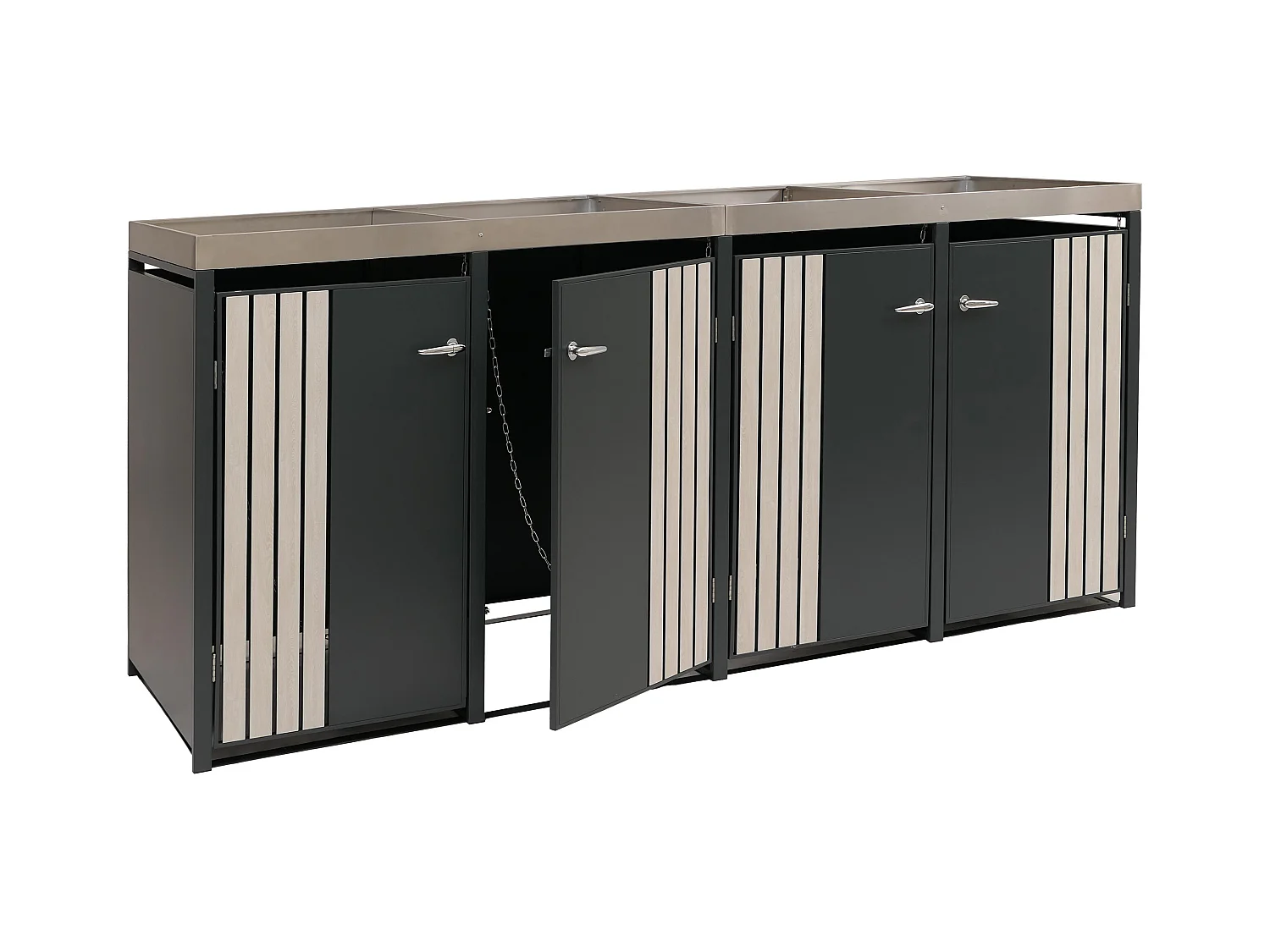 4er-Mülltonnenverkleidung MCW-O67, Anthrazit Holzoptik hell