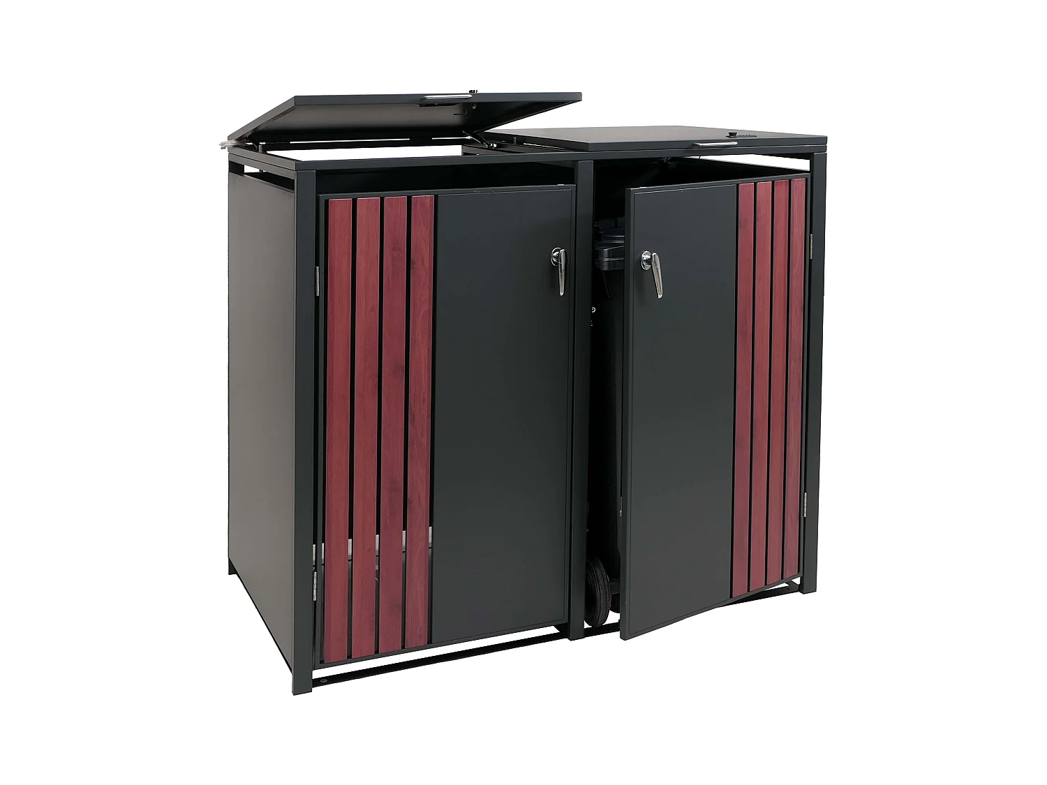 Osłona na dwa pojemniki na śmieci MCW-O67,  antracytowy wygląd drewna ciemny