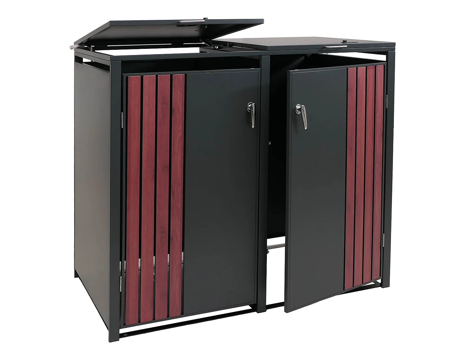 2er-Mülltonnenverkleidung MCW-O67, Anthrazit Holzoptik dunkel