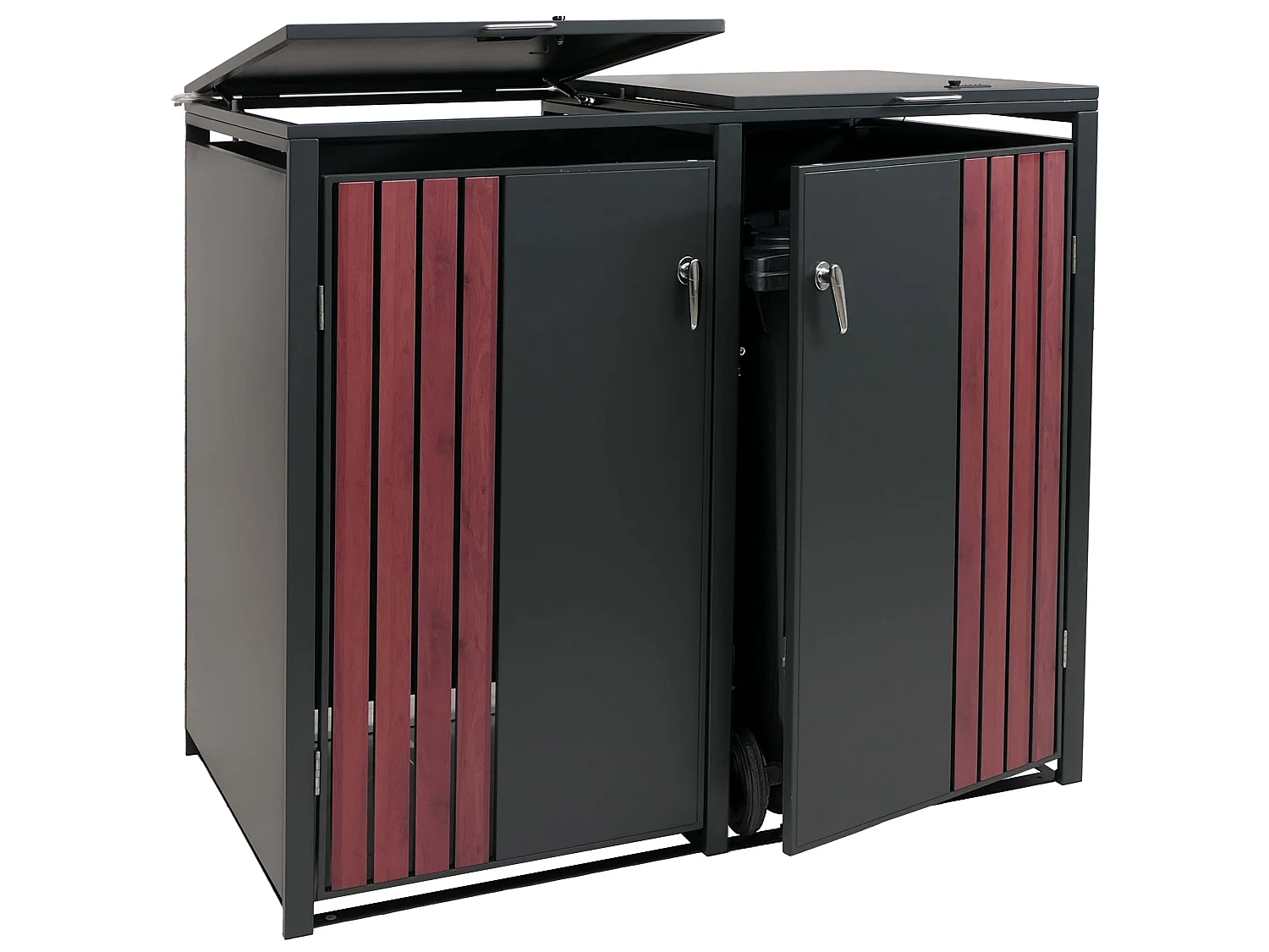 2er-Mülltonnenverkleidung MCW-O67, Anthrazit Holzoptik dunkel