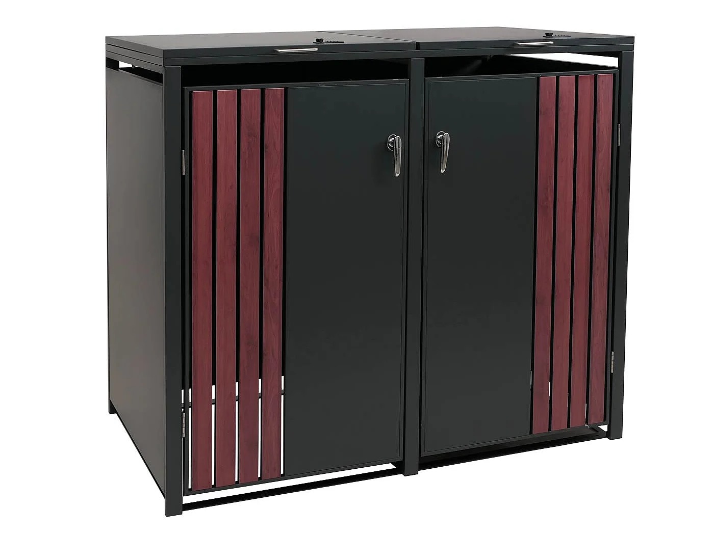 2er-Mülltonnenverkleidung MCW-O67, Anthrazit Holzoptik dunkel