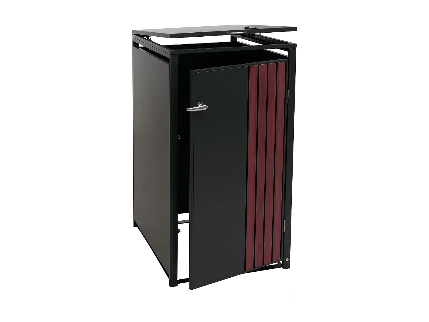 Copribidone singolo MCW-O67, copricassonetto con coperchio, metallo 122x68x84 cm 35 kg ~ antracite effetto legno scuro