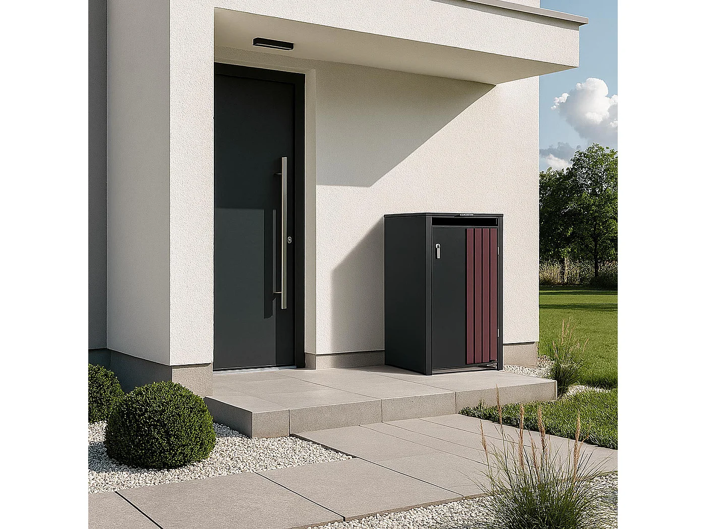 Copribidone singolo MCW-O67, copricassonetto con coperchio, metallo 122x68x84 cm 35 kg ~ antracite effetto legno scuro