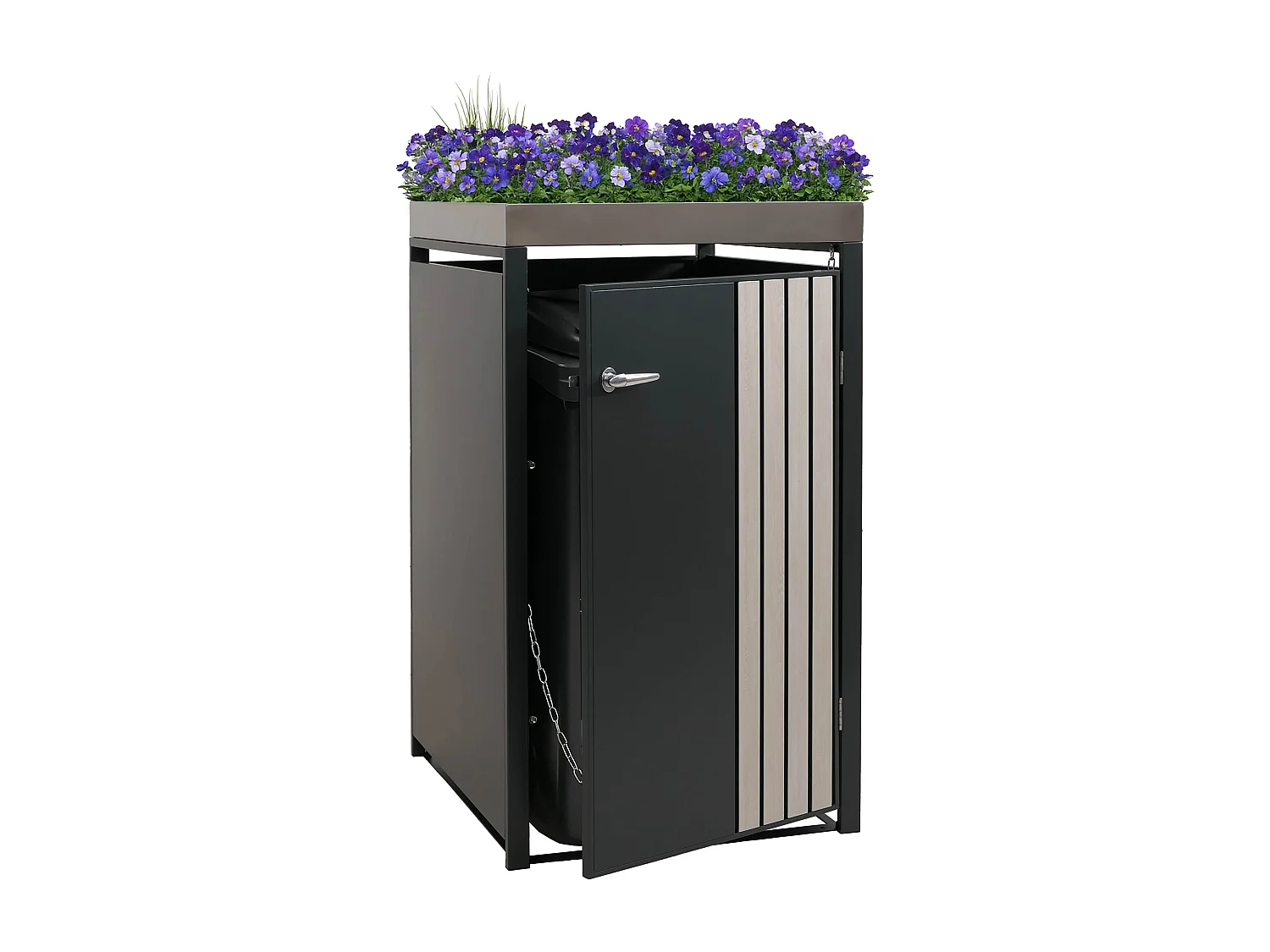 1er-Mülltonnenverkleidung MCW-O67, Anthrazit Holzoptik hell