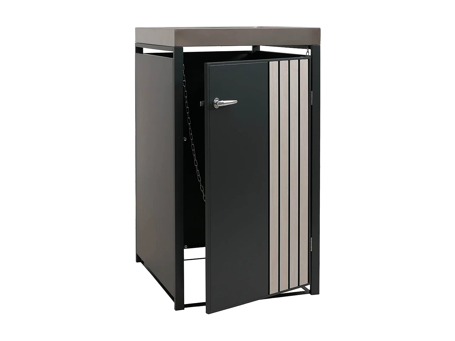 1er-Mülltonnenverkleidung MCW-O67, Anthrazit Holzoptik hell