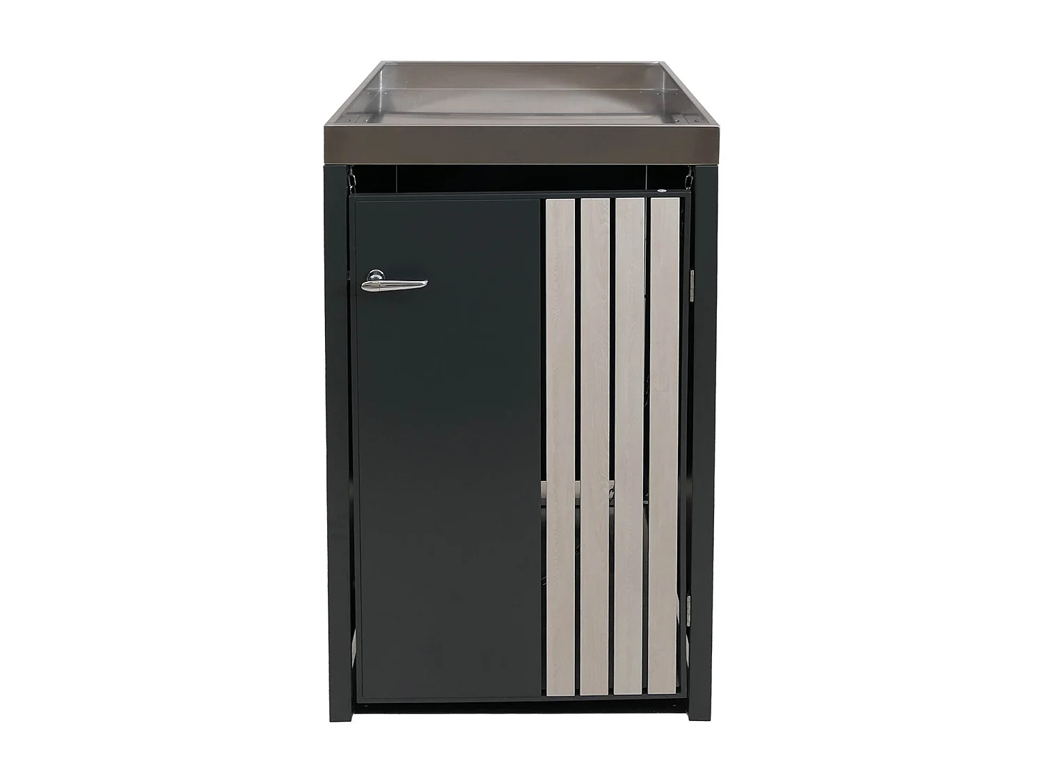 1er-Mülltonnenverkleidung MCW-O67, Anthrazit Holzoptik hell