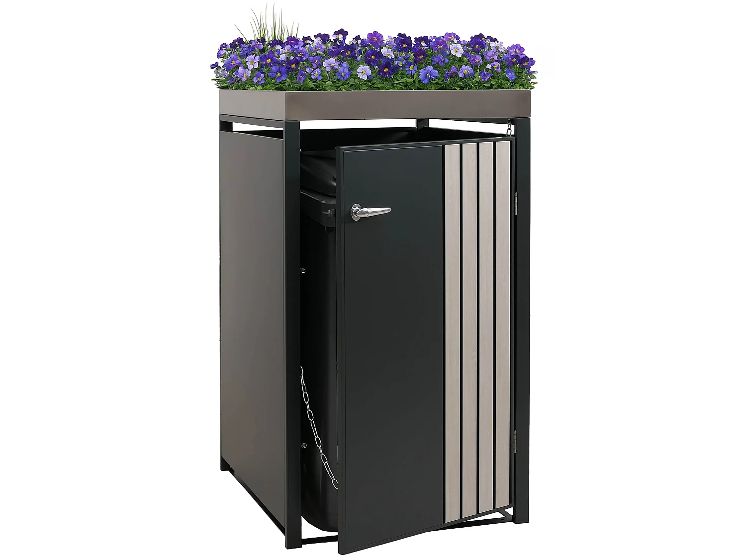 Osłona na pojemnik na śmieci 1 MCW-O67,  antracytowy, jasny wygląd drewna