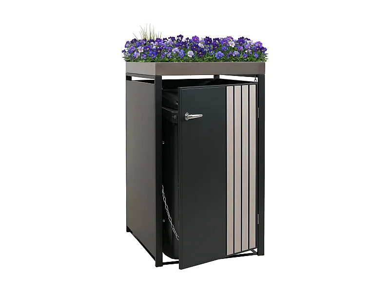 1er-Mülltonnenverkleidung MCW-O67, Anthrazit Holzoptik hell