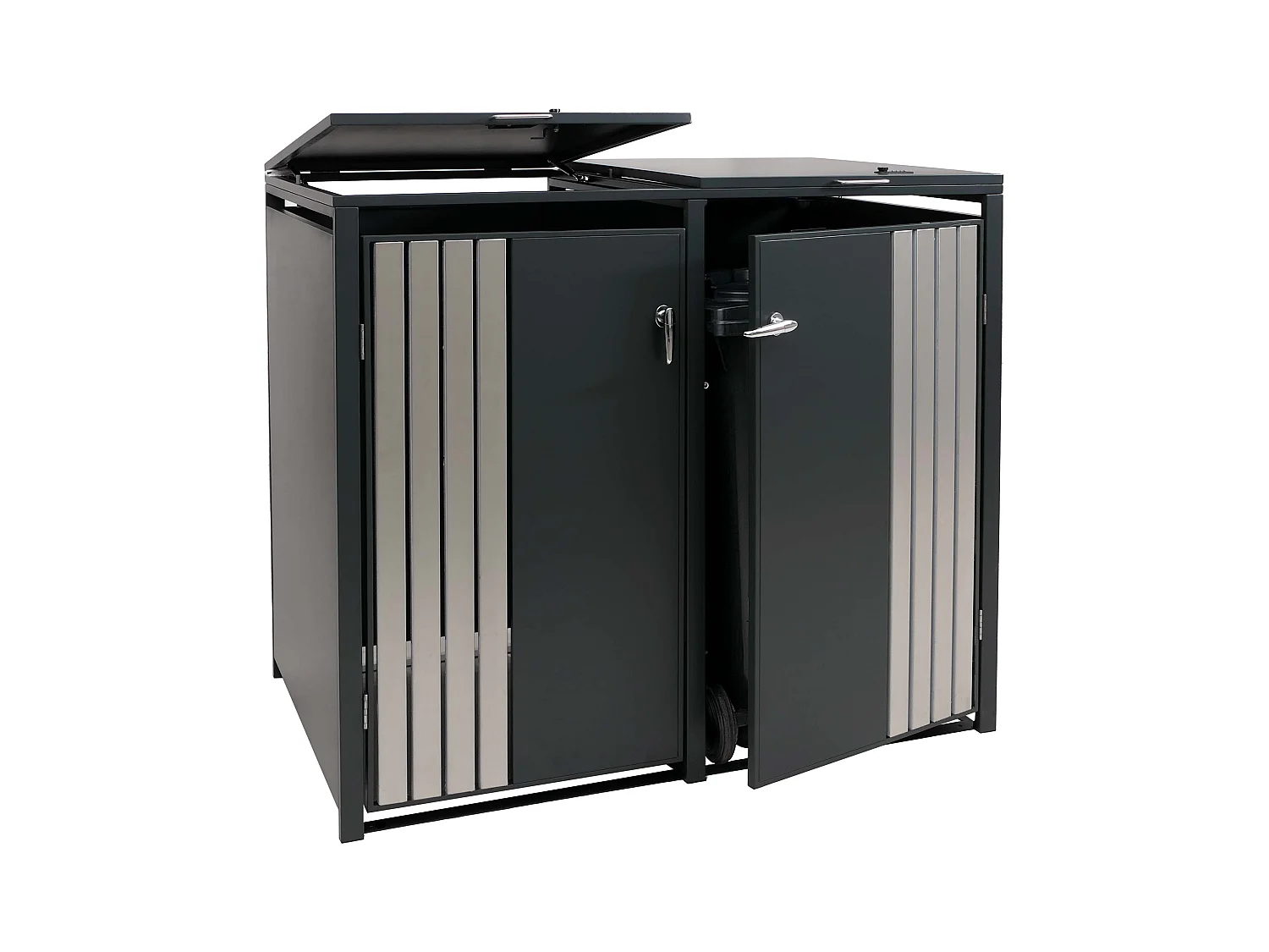 2er-Mülltonnenverkleidung MCW-O67, Anthrazit Edelstahl