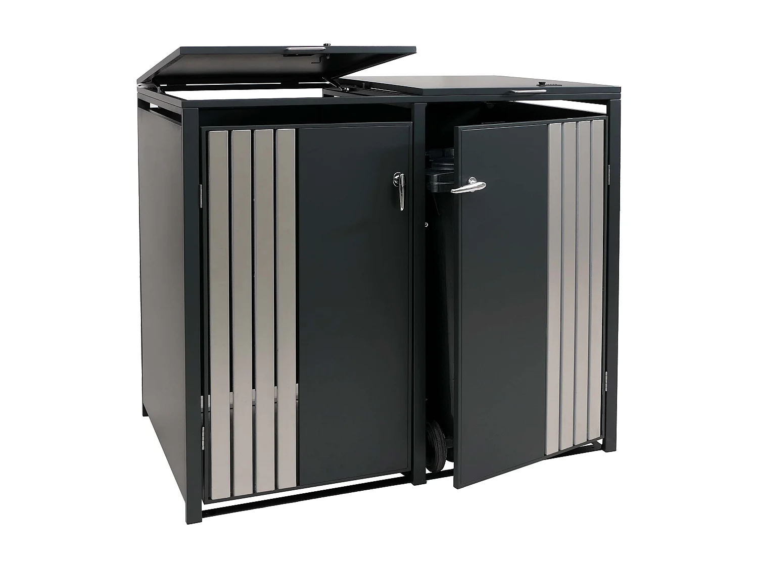 2er-Mülltonnenverkleidung MCW-O67, Anthrazit Edelstahl