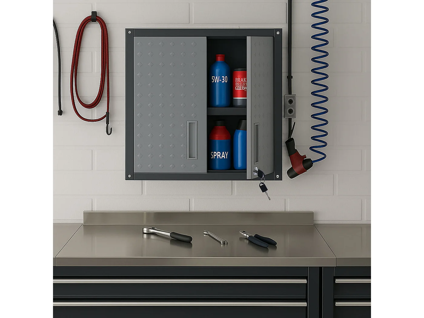 Armadio pensile MCW-O52, armadietto a muro, garage, con serratura, in acciaio 77x77x31cm ~ grigio chiaro/grigio scuro