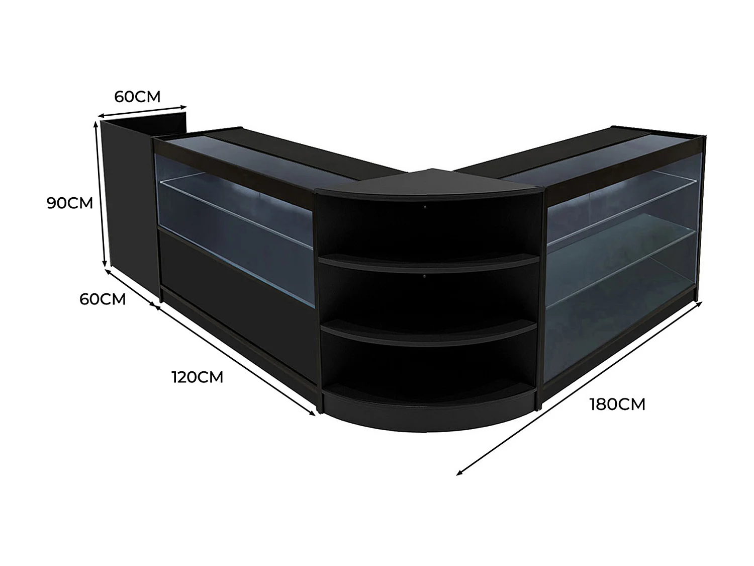 Theia LED Verkaufstheken-Set LM60 + C1200 + K1200 + TB60 – Schwarz