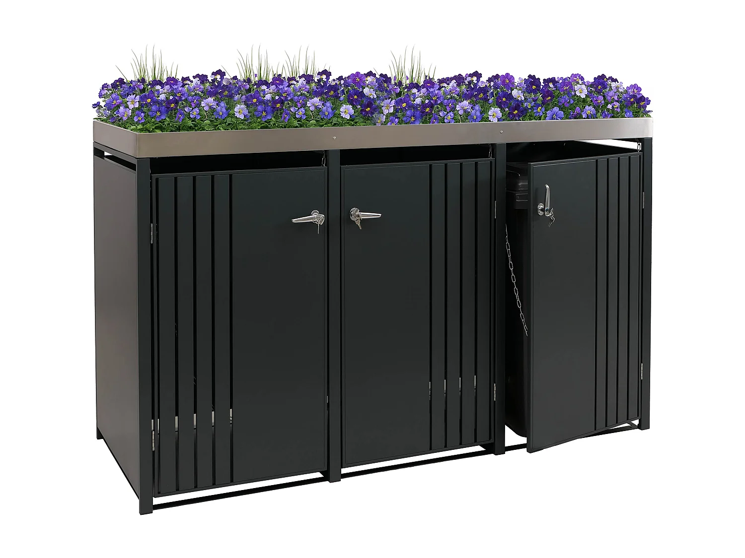 Copribidone triplo MCW-O67, copricassonetto con fioriera, metallo 125x196x84cm 75kg ~ antracite