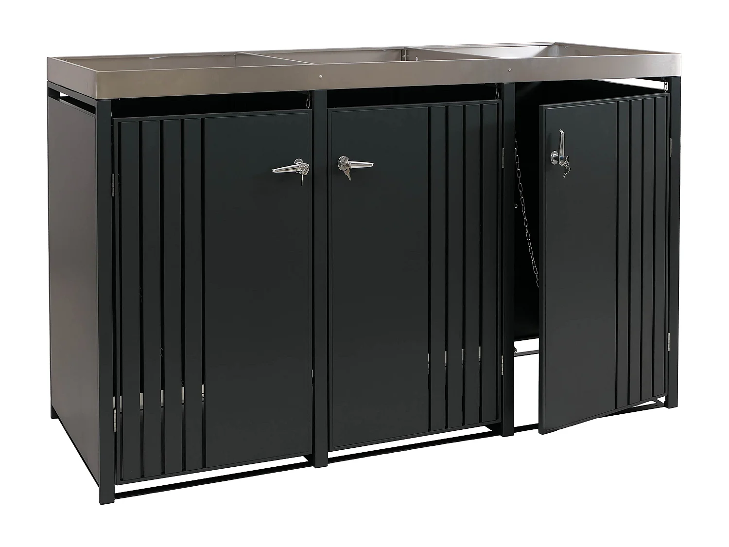 Copribidone triplo MCW-O67, copricassonetto con fioriera, metallo 125x196x84cm 75kg ~ antracite