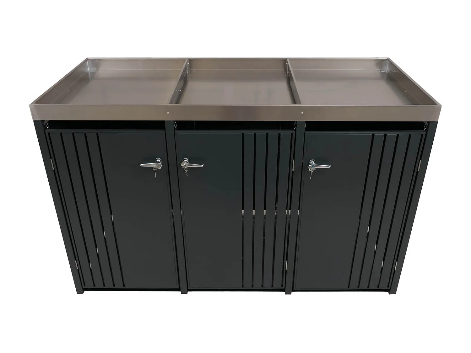 Copribidone triplo MCW-O67, copricassonetto con fioriera, metallo 125x196x84cm 75kg ~ antracite