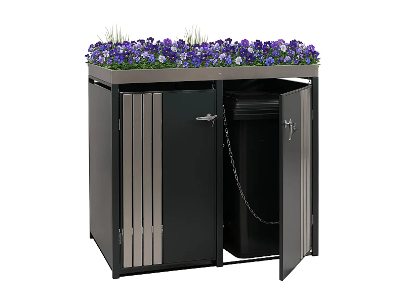 Afvalcontainerbehuizing voor 2 containers MCW-O67,  antraciet roestvrij staal