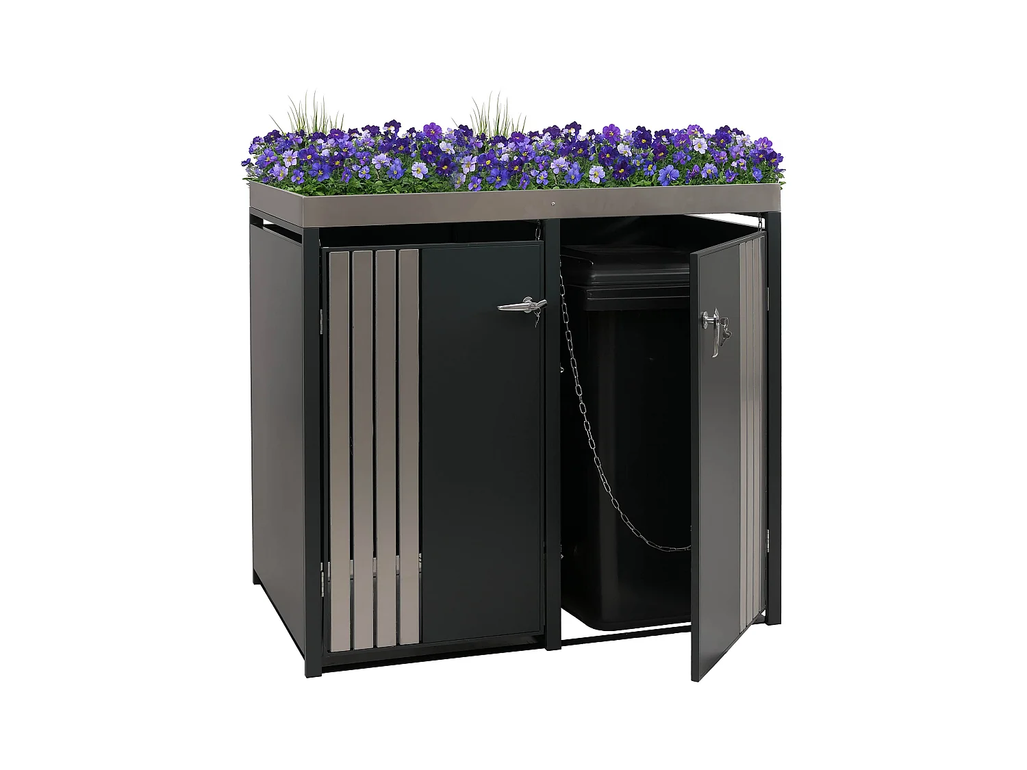 2er-Mülltonnenverkleidung MCW-O67, Anthrazit Edelstahl