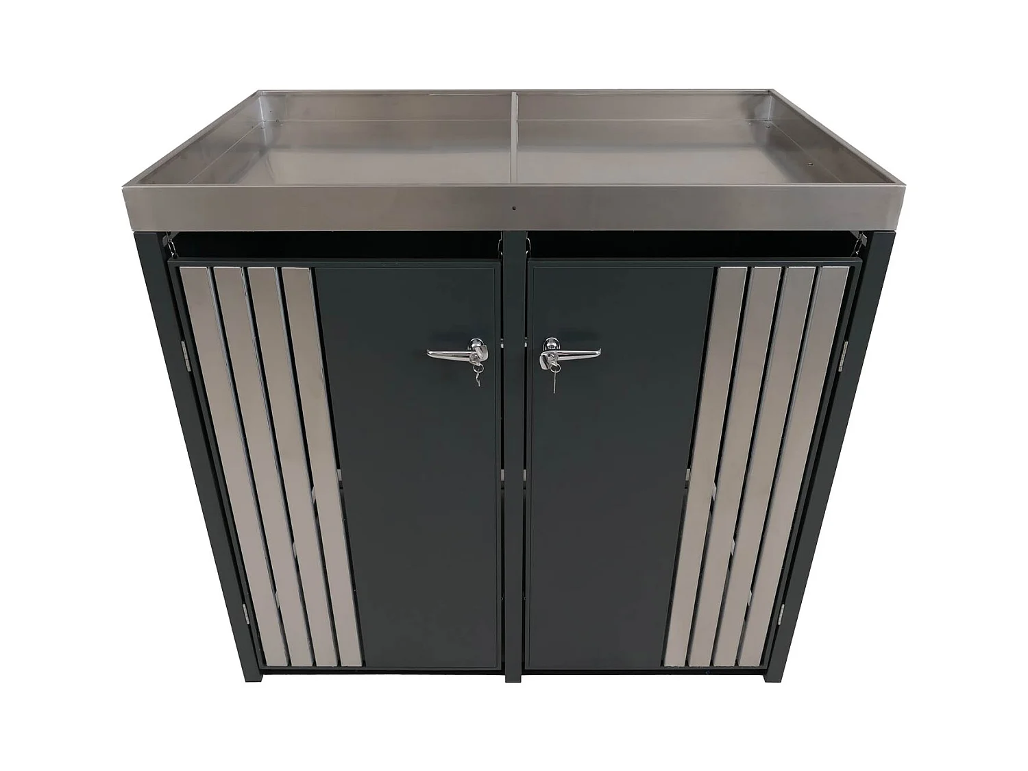 2er-Mülltonnenverkleidung MCW-O67, Anthrazit Edelstahl