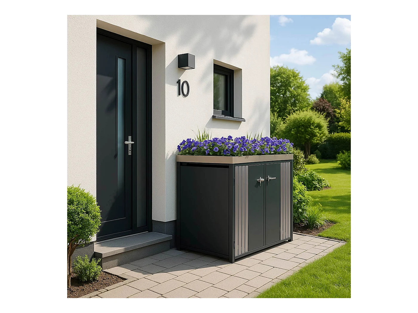 2er-Mülltonnenverkleidung MCW-O67, Anthrazit Edelstahl