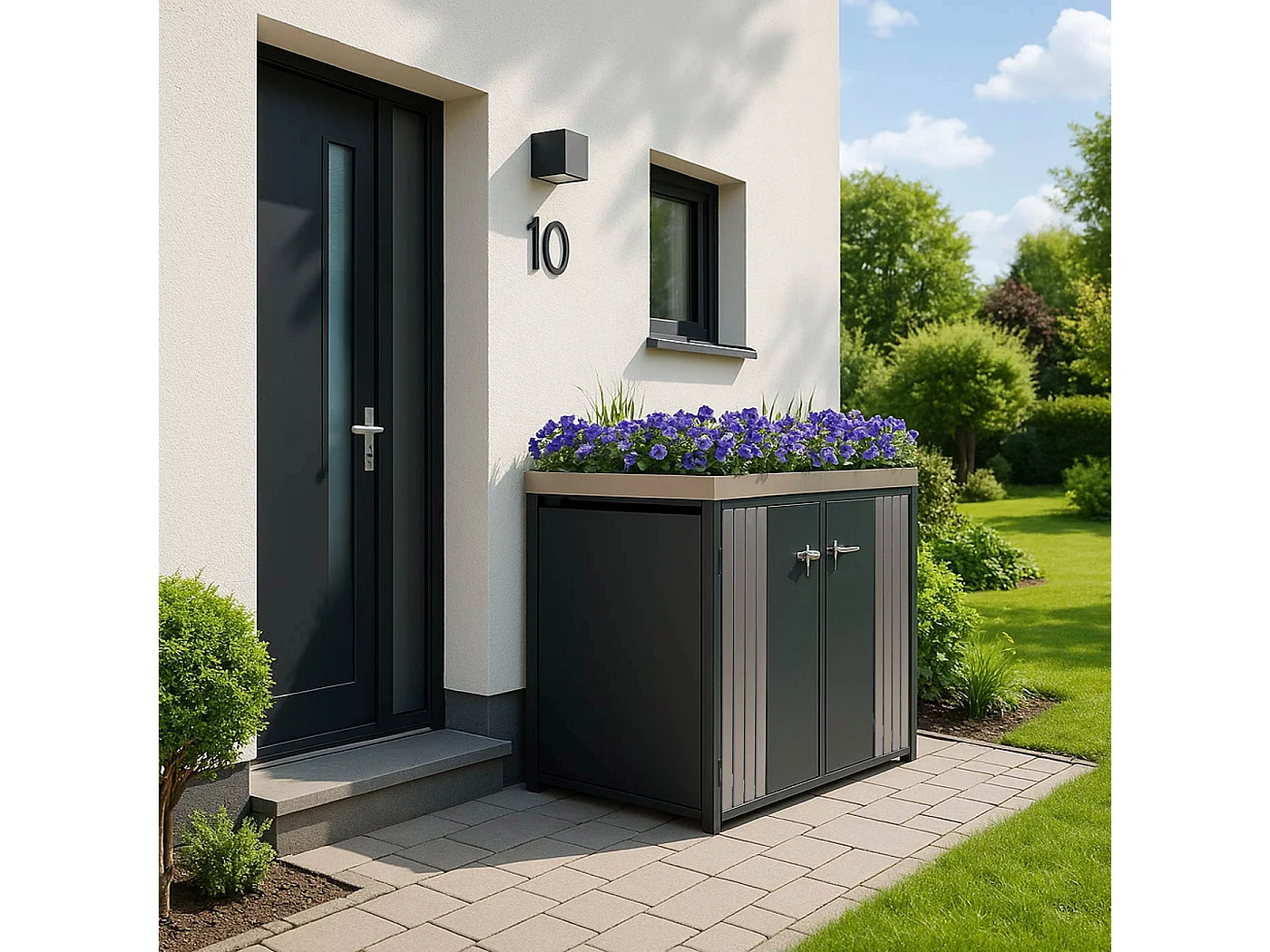 2er-Mülltonnenverkleidung MCW-O67, Anthrazit Edelstahl